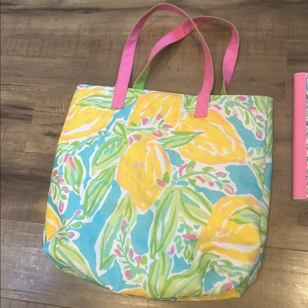 Lilly Pulitzer Blue and Yellow Floral Tote and used notebook - Picture 4 of 10